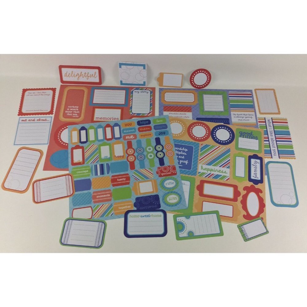 Scrapbook Lot Pages Bright Colors Family Kids Cut Outs 12x12 Paper Makes 16 Page - Picture 2 of 13